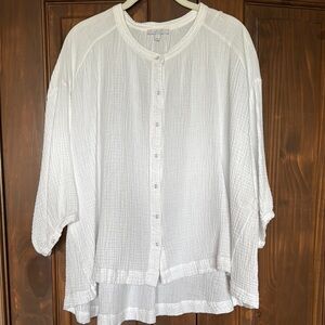 Johnny Was Calme White Gauze Shirt with high low hem